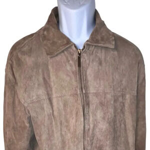John Ashford,L zip front long sleeve vintage cowhide suede pocket bomber jacket￼